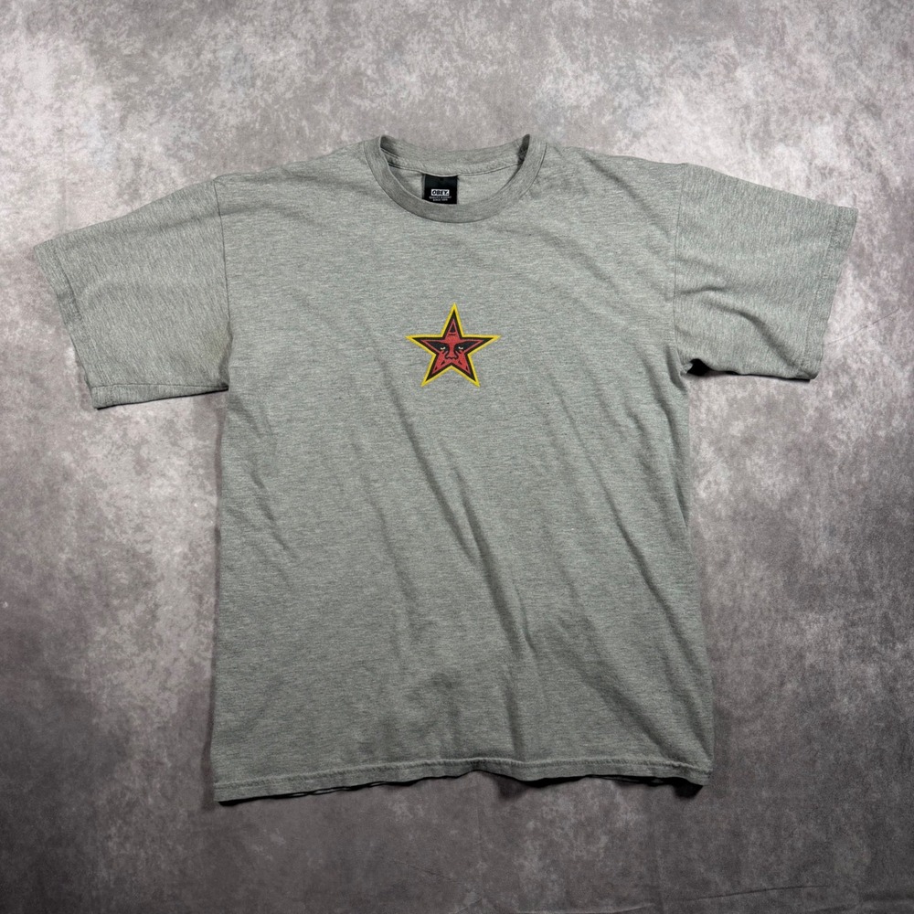 Obey Star Graphic T-Shirt Mens M Heather Gray Streetwear Short Sleeve Skater Tee